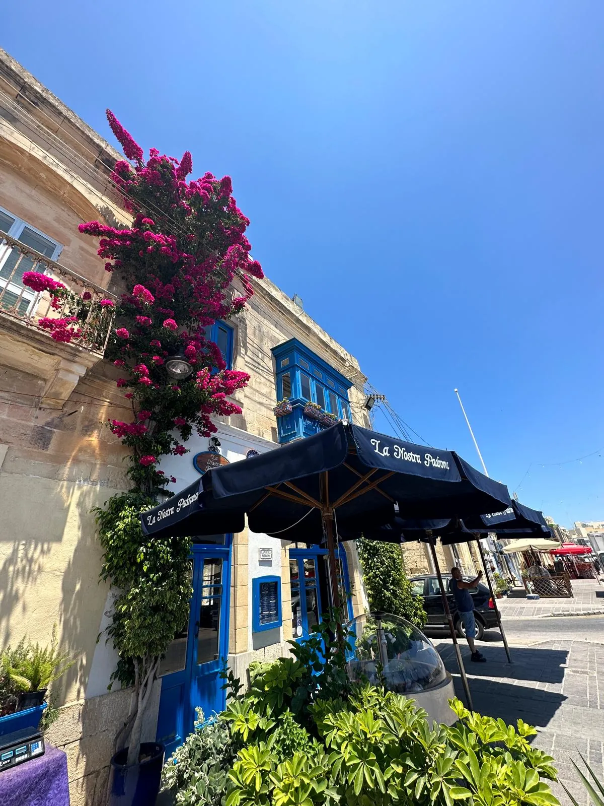 La Nostra Padrona on Xatt is-Sajjieda, with bougainvillea over the terrace